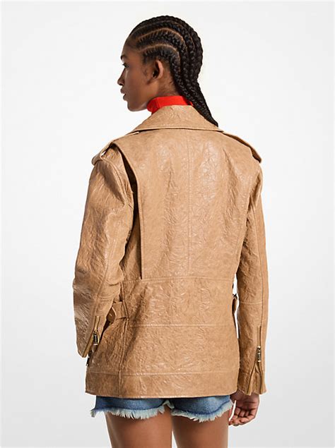 michael kors shiny crinkled leather crinkled|Oversized Crinkled Leather Moto Jacket .